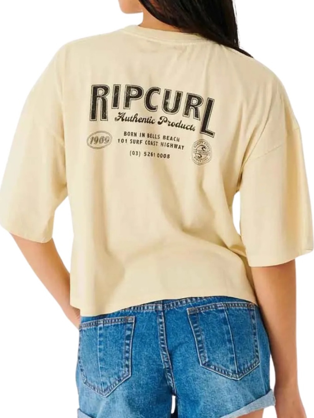 Rip Curl Cropped Graphic Tee Escape to Paradise Beige Women’s Size X-Small - Picture 2 of 9
